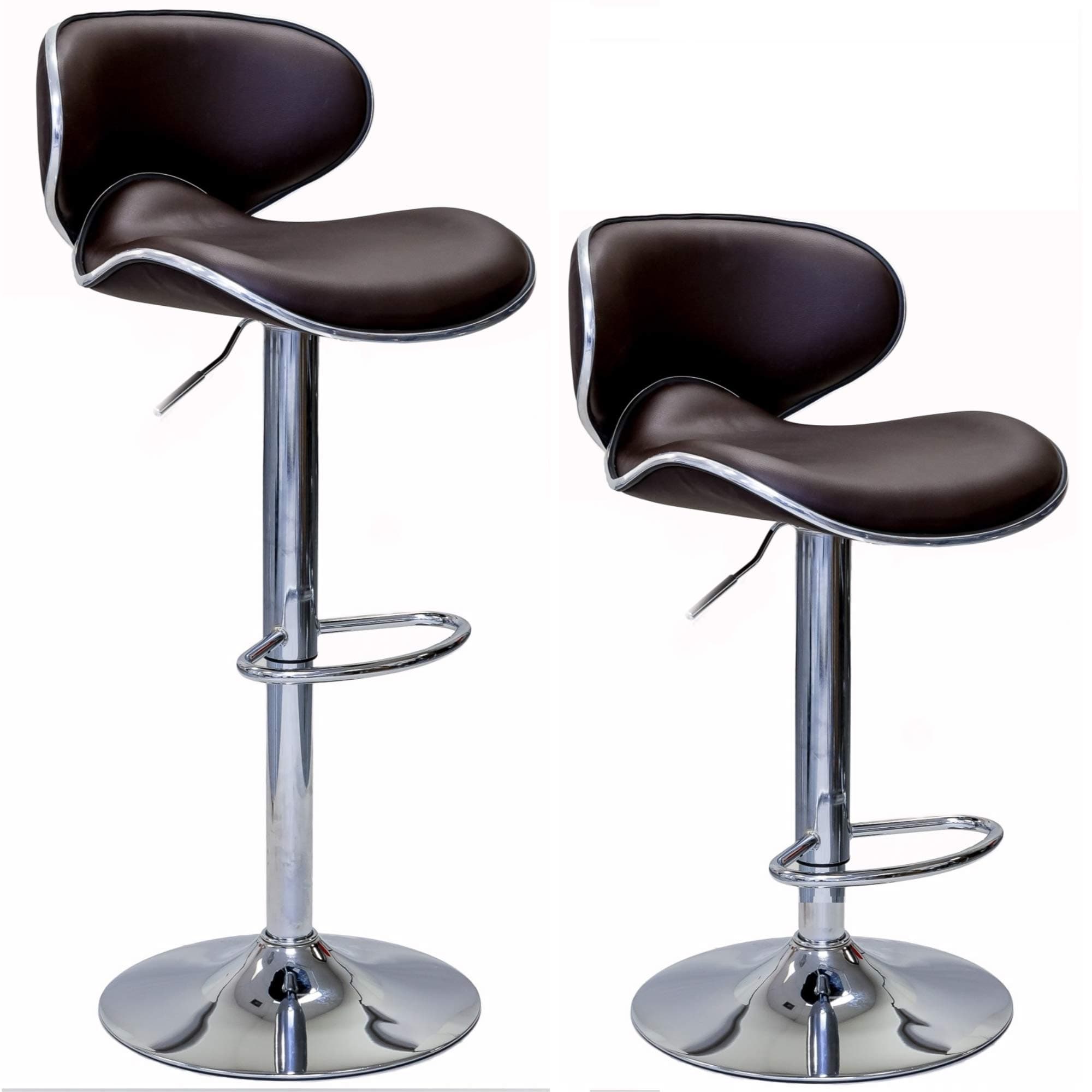 Viscologic Oasis Height Adjustable Leatherette Saddle Style Seat and High Back Rest 24 to 33 inch Bar Stool with Chrome Pole (Set of 2 Stools - Black)