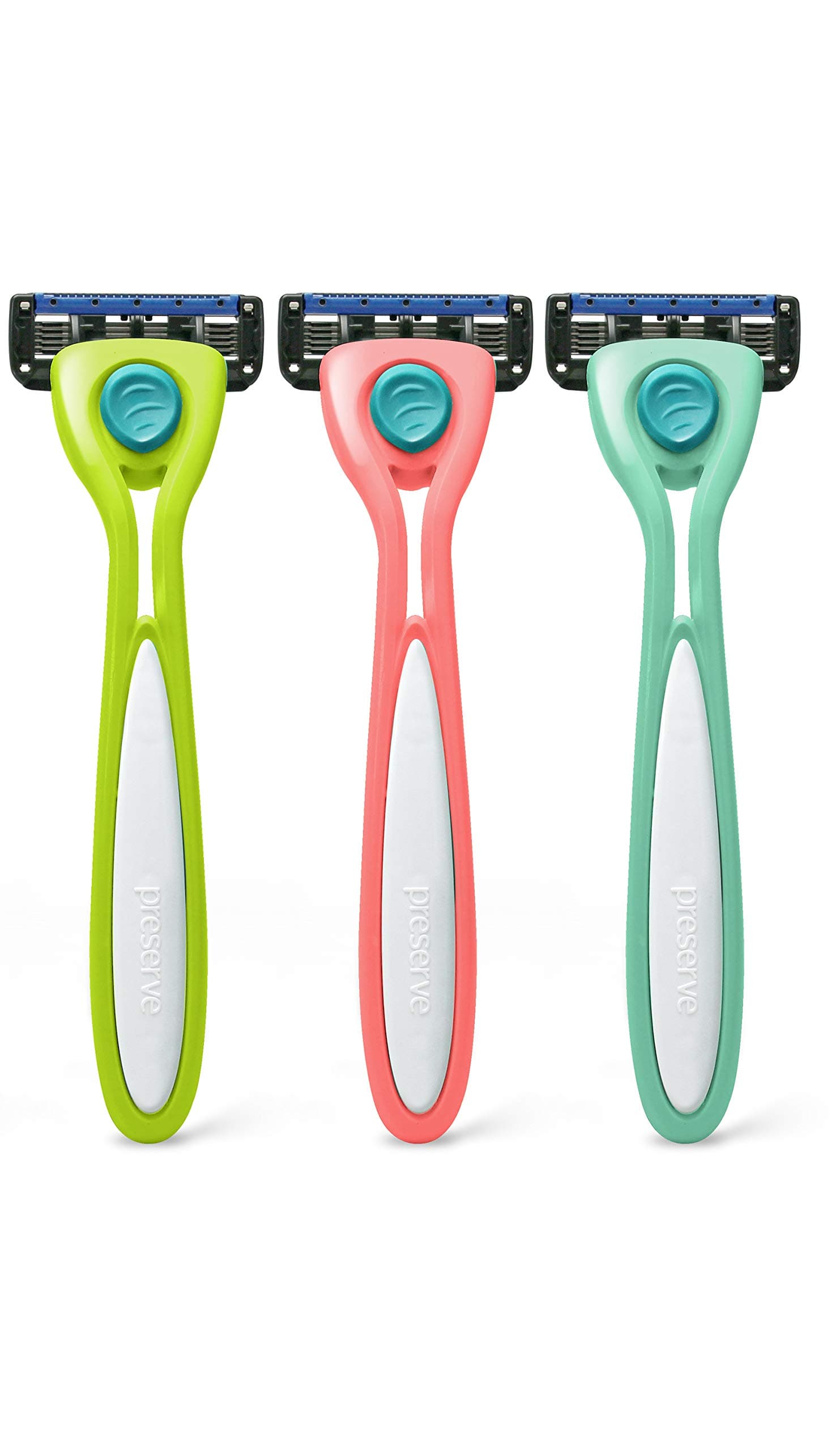 Preserve Shave 5 Five Blade Refillable Razor, Made from Recycled Materials, Assorted Colors: Coral/Neptune/Key Lime (Color May Vary)