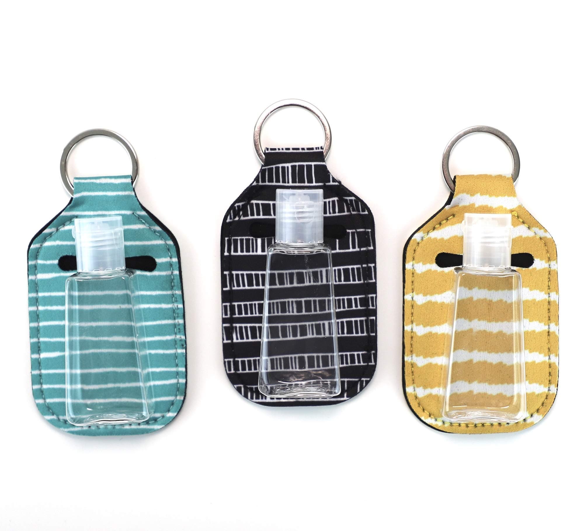 Empty Travel Size Bottle and Keychain Holder - Refillable Bottles for Soap, Lotion, and Liquids - 30 ML Flip Cap Reusable Bottles with Keychain Carriers (stripes)