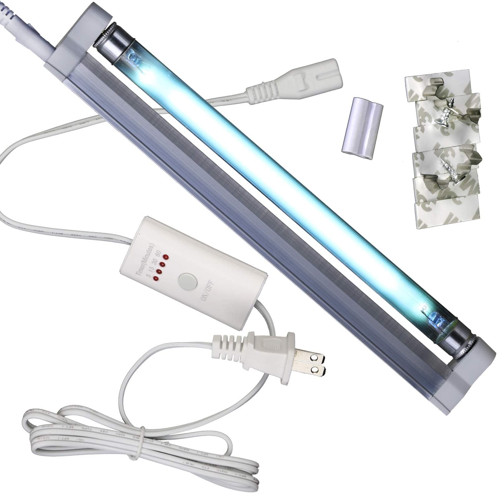UV Germicidal Light 8W Liner Clean UVC Bulb for up tp 100 sp.ft.Room with 5ft Cord and Plaug Timer Control (Ozone Free)