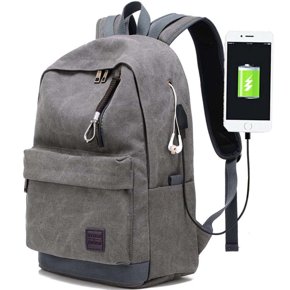 Laptop Computer Backpack Hopesport External USB Charge Port with Built-in USB Charging Cable School Travel Backpacks(grey)