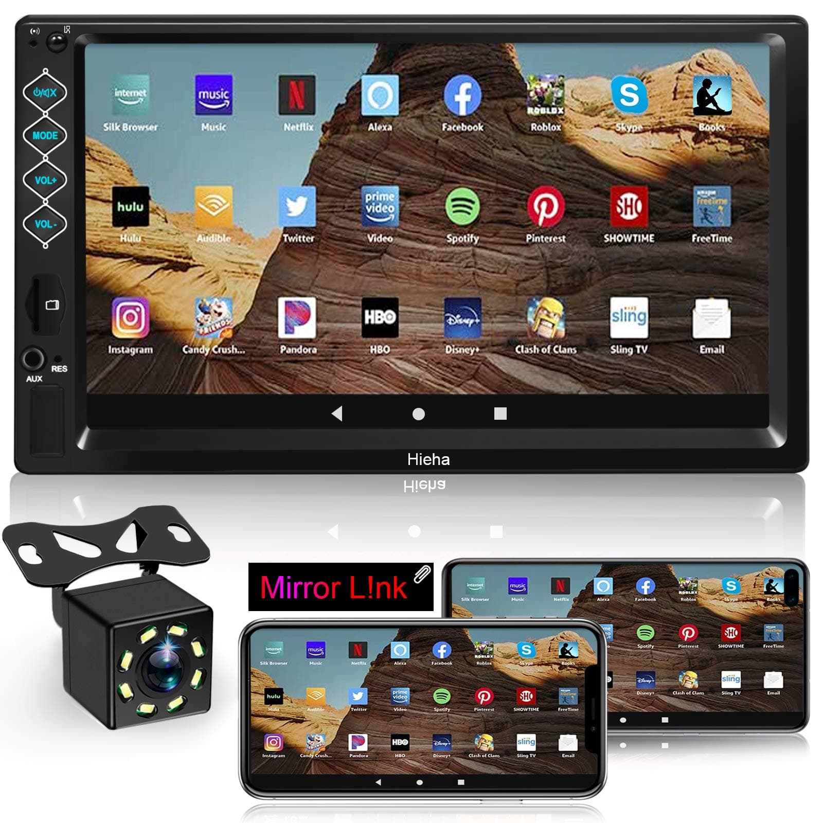 Car Stereo Double Din Car Multimedia Player-Apple Carplay and Android Auto, in-Dash Digital Media, 7 Inch Touchscreen, Voice Control, Bluetooth,AM/FM Car Radio, Backup Camera (Mirrorlink Car Audio)