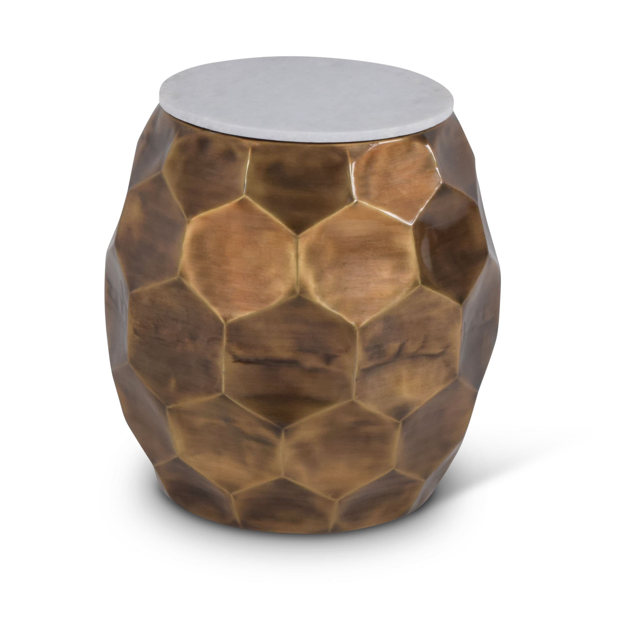 Steve Silver Stomp 20" Round Marble Top Accent End Table in Brass with Marble Inlay top