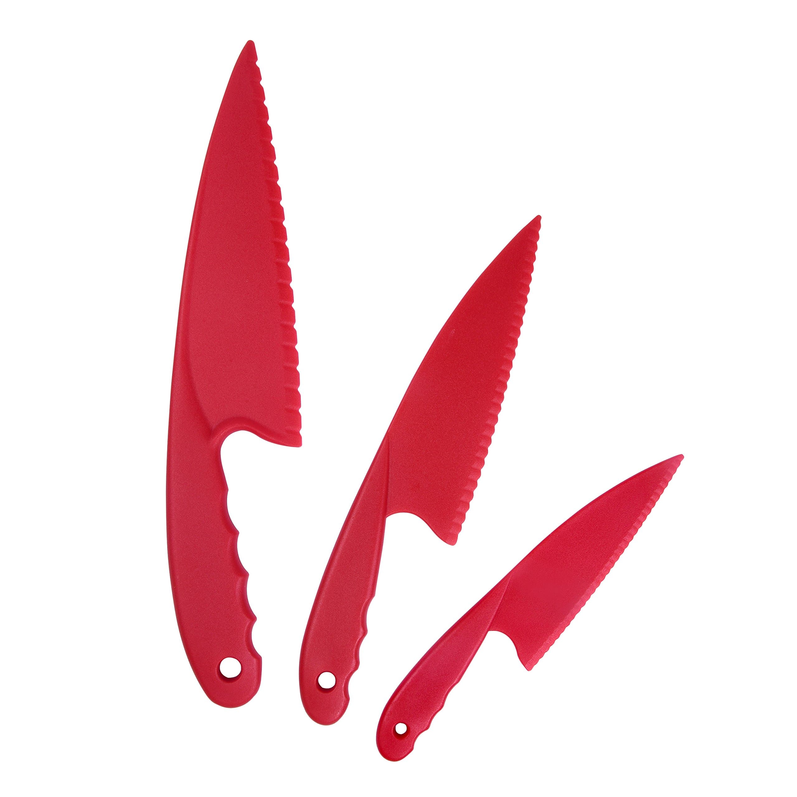 Plastic Kitchen Knife Set 3 Pieces Red for Kids, Safe Nylon Cooking Knives for Children, for Lettuce Salads or Cakes by Garmills
