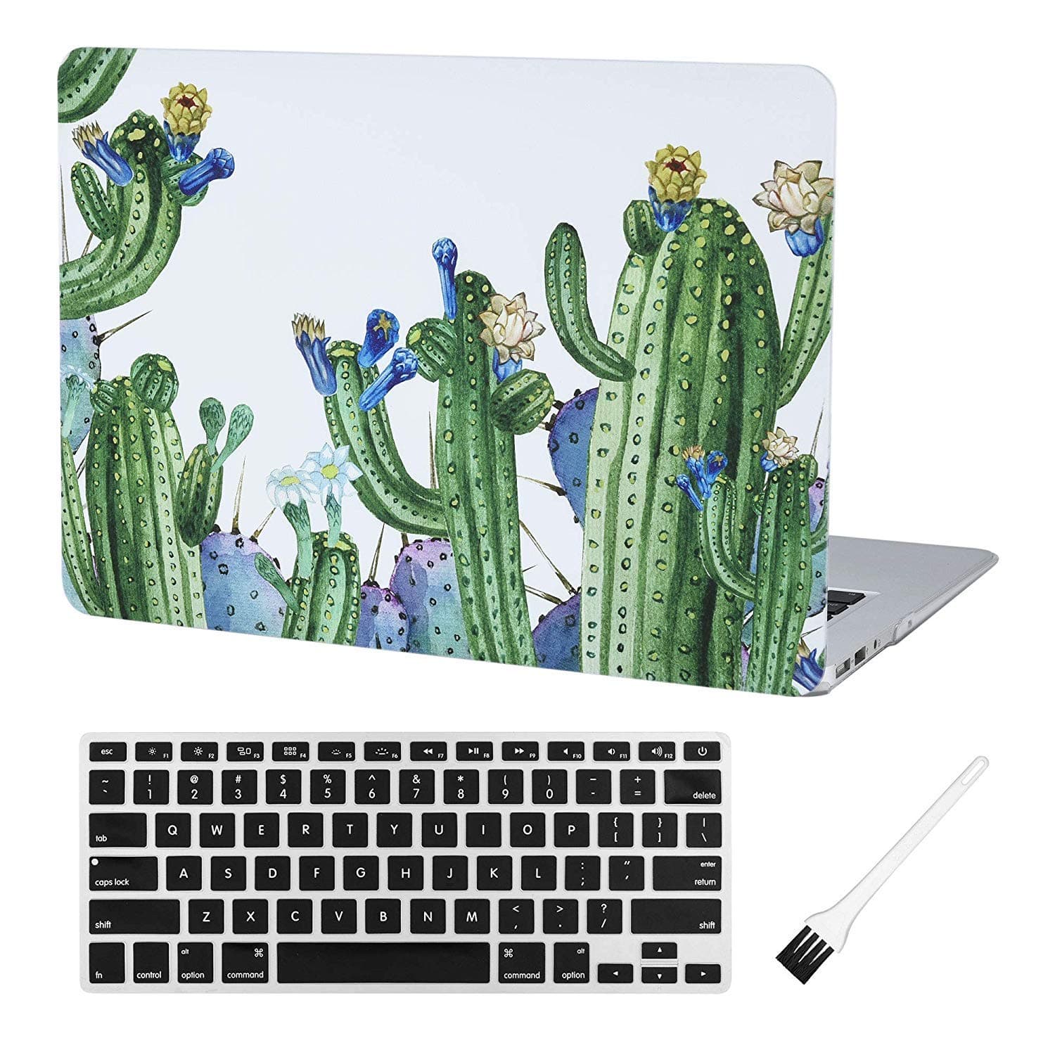 KBBHD Plastic Shell Case Cover Keyboard Cover Sleeve Dustproof Plug Only Compatible 2012-2015 Release MacBook Pro 13 inch Retina Display (No CD-ROM/Touch) Model: A1425/A1502 (Cactus With Blue Flowers)