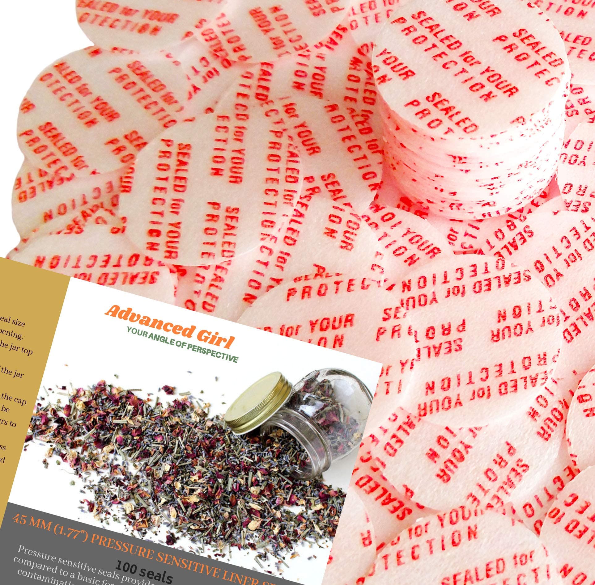 Pressure Sensitive Torque Activated Seals Cap Liners - 45 mm (1.77") -100 PCS -Made in USA- for Glass & Plastic Bottles & Containers - No Induction Sealer Needed