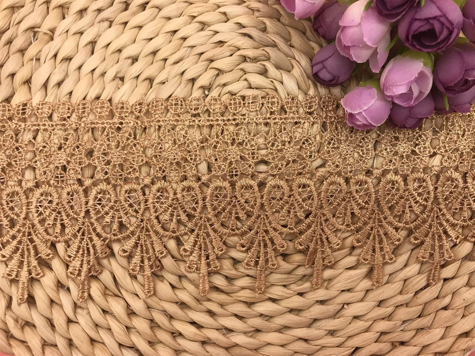 9CM Width Europe Chips Pattern Inelastic Embroidery Lace Trim,Curtain Tablecloth Slipcover Bridal DIY Clothing/Accessories.(4 Yards in one Package) (Gold)