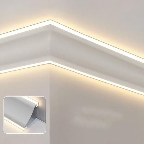 Jievmrs Crown Molding Led Indirect Lighting, Baseboard Led Strip Diffuser for Wall Corner or Ceiling, Surface Mounted Crown Moulding Without Led Strip(130cm/4.3ft)