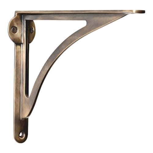 Decorative Brass Shelf Bracket – Antique Brass L Shaped Shelf Support 7 Inch, Modern Sleek Design Wall Mounted Shelving Brackets, Pack of 2