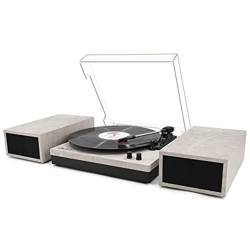 LP&No.1 Record Player with External Speakers, 3 Speed Vintage Belt-Drive Vinyl Turntable with Wireless Playback & Auto-Stop (Light Grey)