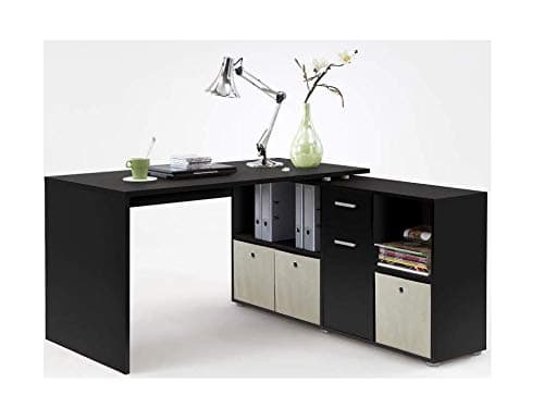 LEXA Corner Home Office Computer Desk Finished in Black(4 different build combinations) Complete with Natural Coloured canvas storage boxes