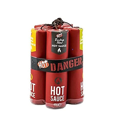 Hot Chilli Sauce Taste Explosion Dynamite Shaped 5 Bottles x 45g with Seasonal Sticker - Gift Set For Hot Chilli Sauce Lovers