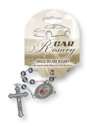 HEMATITE Car Auto Rosary Beads Saint Christopher One Decade