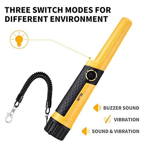 SAKOBS Metal Detector Pinpointer Wand: 5" Detection Depth, IP68 Fully Waterproof, Up to 66 Feet Underwater, 360°Detection Handheld Pin Pointer, 3 Modes (Buzzer, Vibration,Sound) for Adults & Kids