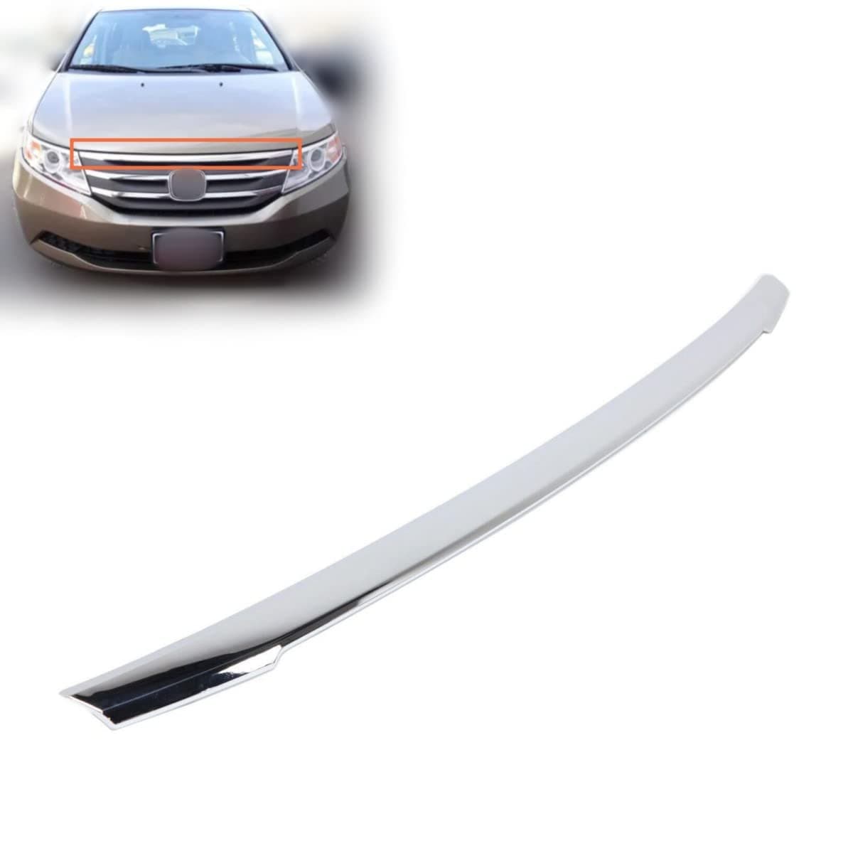 Front Upper Grille Grill Molding Trim Plastic Chrome Replacement For Honda Odyssey 2011 2012 2013 EX, EX-L, LX, Touring, Touring Elite 75105TK8A01