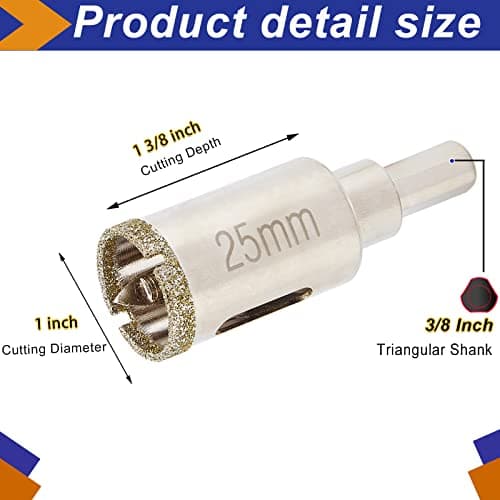 1" (25mm) Diamond Hole Saw with Pilot Bit, 1" Tile Hole Saw, Center Drill Bit, for Marble, Granite, Ceramic and Porcelain Tiles, 1-1/2" Thick Cut Depth
