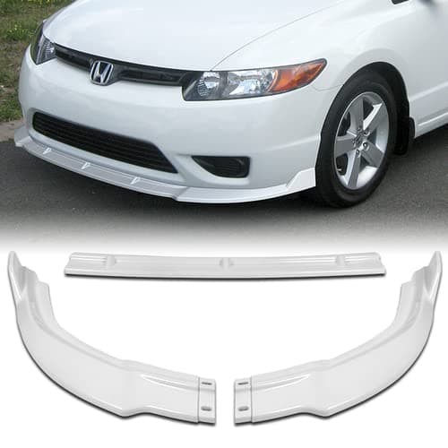 3 Pieces Front Bumper Lip Spoiler Splitter Side Body Kit Trim Protection Compatible with 2006-2008 Honda Civic 2DR Coupe, 2007 (Painted White)