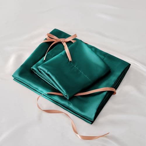 BEDELITE Satin Sheets Queen Size Bed Set, Luxury Soft Teal Silky Sheets for Hair and Skin, Similar to Silk Bed Sheets Set 4 Pieces (1 Deep Pocket Fitted Sheet, 1 Flat Sheet, and 2 Pillowcases)