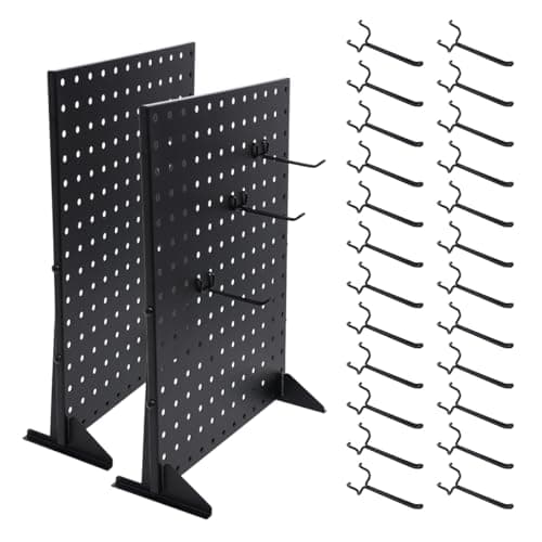2Pcs Metal Pegboard Display Stand with 24 Peg Hooks for Craft Shows & Fairs,Black Jewelry Retail Display Rack for Selling Accessories,Display Stands for Earring,Pin Stands,Retail Vendors(16*12inch)