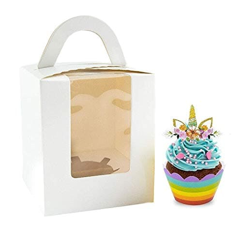 Single Cupcake Boxes with Window, 24pcs Gift Box for cupcake to go for Wedding Decoration, Party Favor, White