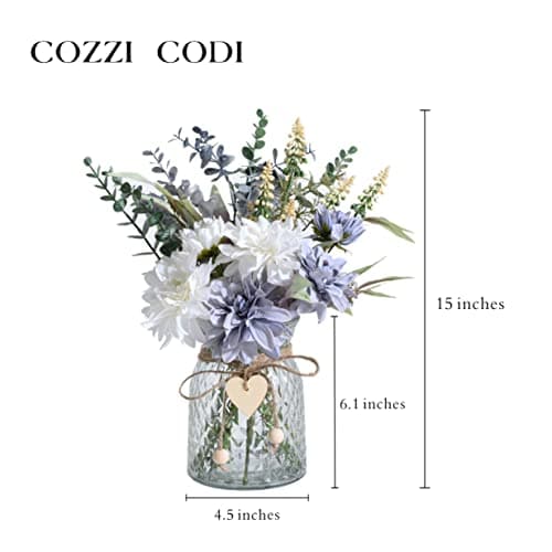 COZZI CODI Artificial Blue White Flowers with Vase,Centerpiece Table Decorations
