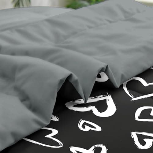 Pamnest Comforter Set Queen Size, Love Cute 7 Pcs Bedding for Kids and Adults, Heart White Bed Sheet Sets with Fitted Sheet 2 Pillowcases & 2 Shams for Bedroom Bed Decor