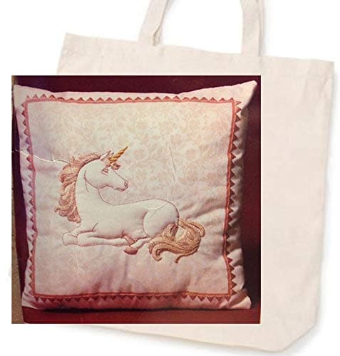Creative Circle Vintage Needlework Kit & Canvas Tote Bag Gift Bundle (Tapestry Unicorn Pillow)