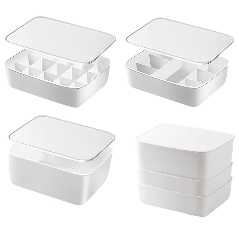 3 Sets Underwear Bra Sock Organizer Boxes With 3 Lids, Underwear Sock Storage Boxes Dividers, Plastics Drawer Cabinet Closet Organizers Storage Boxes(1+7+15 Cell, Tender white(A little pink))