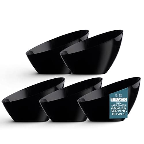 Posh Setting Black Plastic Serving Bowls Disposable - Angled Bowls - Angled Candy Bowl - Plastic Snacks & Chip Bowls for Parties - Black, Gold & Clear, White Serving Dishes, 8 OZ, 5 Pack
