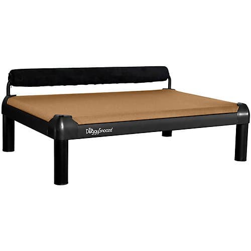 SnoozeSleeper Dog Bed with Long Legs Size: Medium (23" L x 35" W), Color: Tan, Bolster Color: Black