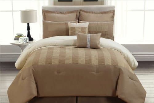Luxurious 8pc Jacquard Comforter Set Stripes Tan (King)