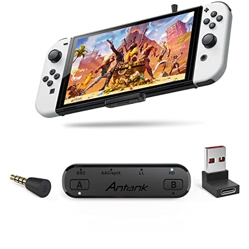 Antank Bluetooth Audio Transmitter Supports aptX-HD aptX Low Latency AAC Compatible with Nintendo Switch/Lite/OLED/PS4/PS5 Dual Broadcast Bluetooth Adapter with Voice Chat in Game