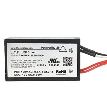 12V Class 2 60W No-Load Electronic Transformer for LED Bulbs, Incandescent, Halogen