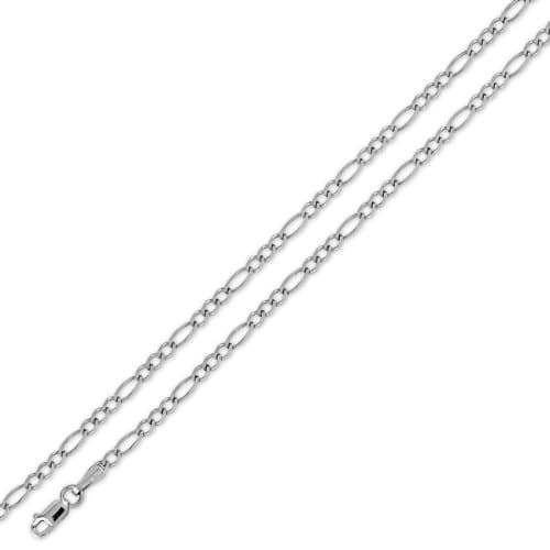 14K Solid White Gold Figaro Chain Necklace 2.5mm (3/32 in.) - 18 in.