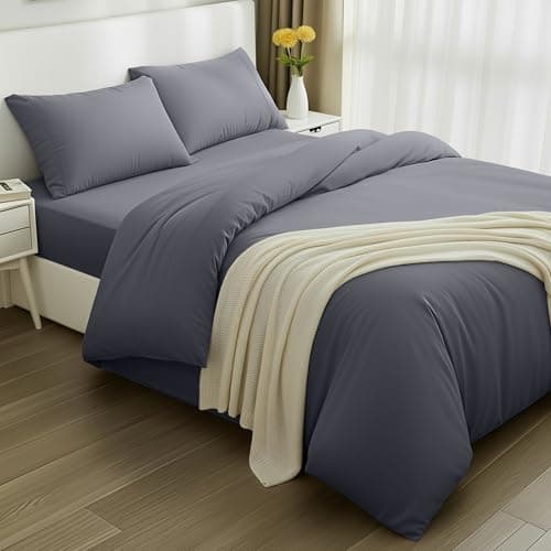Utopia Bedding 4 Piece Double Bedding Set - Duvet Cover, Fitted Sheet with Pillow cases - Soft Brushed Microfiber (Grey)