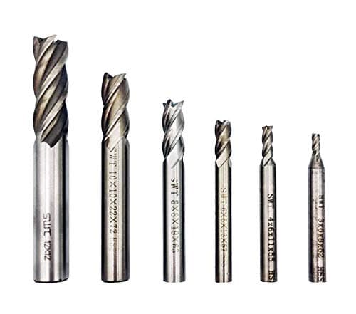 End Mill Bits, HSS CNC End Mill Cutter for Wood, Aluminum, Steel, Titanium, Straight 4 Flute Mill Bit Set of 6(3mm,4mm,6mm,8mm,10mm,12mm)