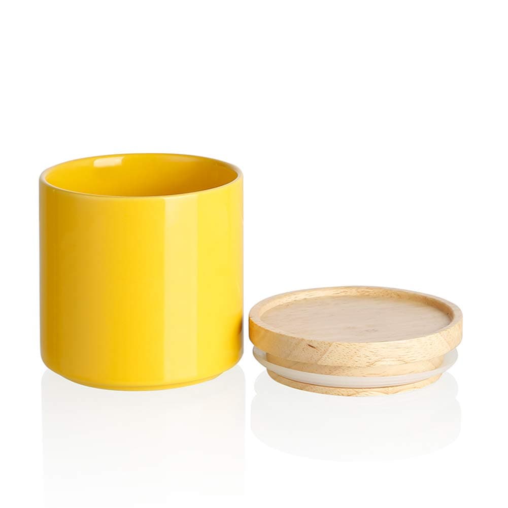 Sweejar Kitchen Canisters Ceramic Food Storage Jar, Stackable Containers with Airtight Seal Wooden Lid for Serving Ground Coffee, Tea, Sugar, Salt and More - 16 Fl Oz (Yellow)