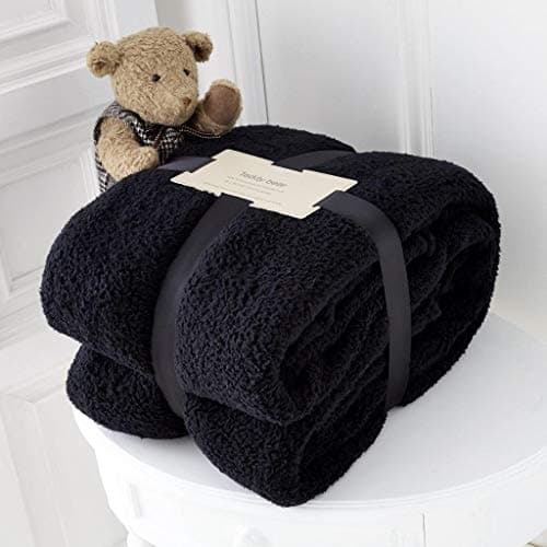 Hachette Teddy Fleece Throw Blanket Soft Warm Throw Over Sofa Bed Travel Bedspread Blanket (Black, King - 200 x 240 cm)