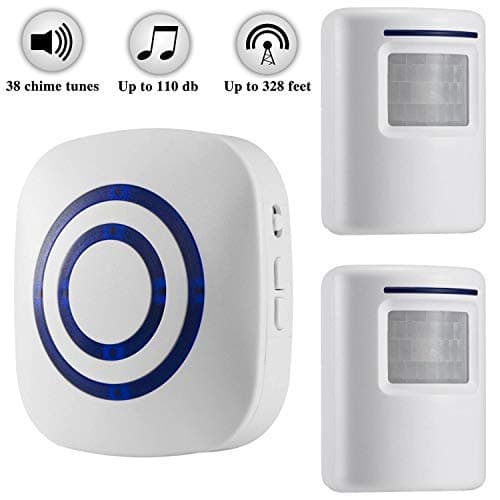 Weefun Wireless Driveway Alarm,Home Security Motion Sensor Alarm,2 PIR Motion Sensor Detector and 1 Receiver - 38 Chime Tunes - LED Indicators