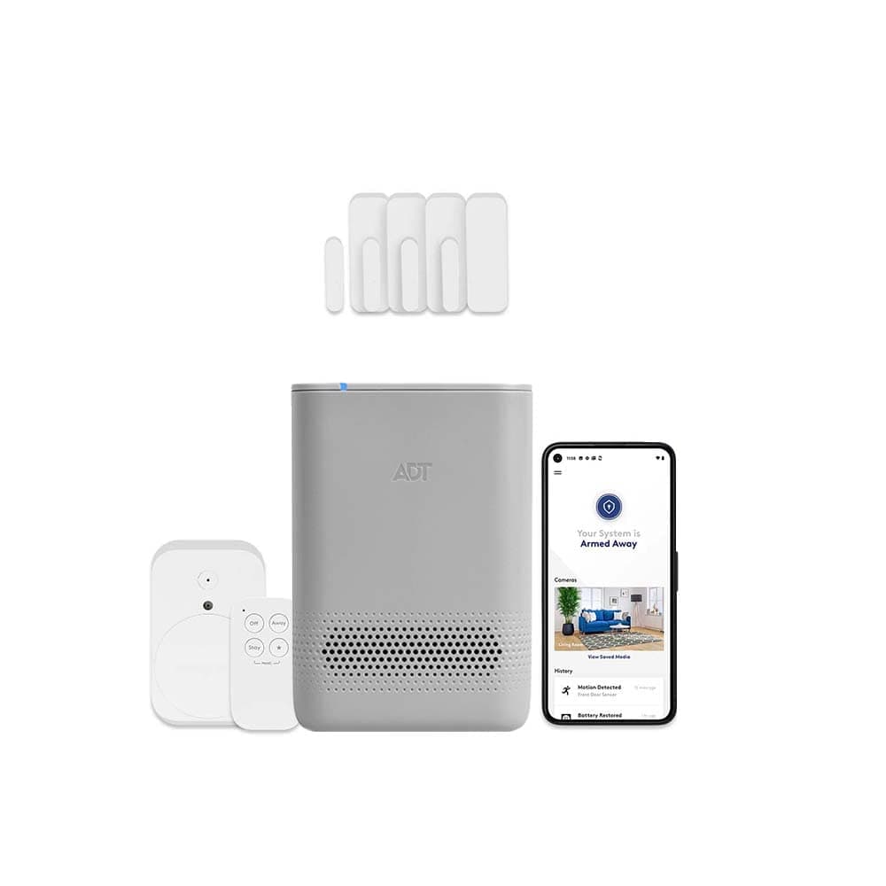 ADT 8 Piece Wireless Home Security System - DIY Installation - Optional Professional Monitoring - No Contract - Compatible with Google Assistant & Alexa - Pearl Grey