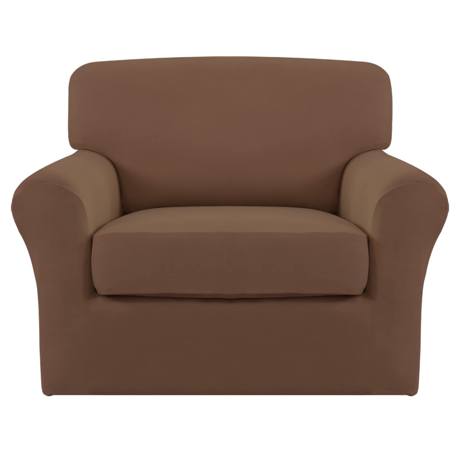 2 Pieces Microfiber Stretch Couch Slipcover – Spandex Soft Fitted Sofa Couch Cover, Washable Furniture Protector with Elastic Bottom for Kids,Pet (Chair, Brown)