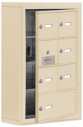 Salsbury Industries 19145-07SSK Cell Phone-Access Panel-4 Unit Surface Mounted-Keyed Locks with 5-Inch Diameter Compartments, Sandstone