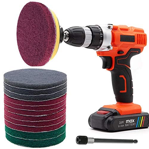 GOH DODD Plastic Power Scrub Pads Drill Attachment,15 Pcs 5Inch Cleaning Kit Scouring Pads With Baker&Universal Shaft Great For Kitchen,Bathroom,Auto,Grout,Carpet,Shower,Tub,Grill,Tile, Multicolor