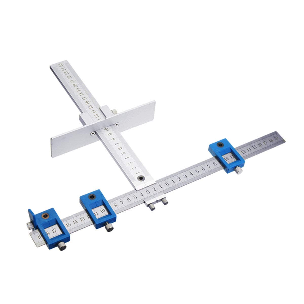 Quick-Set Cabinet Drilling Jig/Template for Easy Installation for Handles and Knobs on Doors and Drawer Fronts-Blue Stainless Steel.