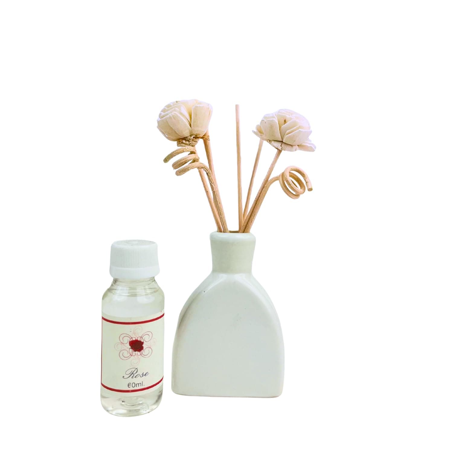 Amos Pure, Natural Reed Diffuser Oil with Ceramic Pot and 8pcs Reed Stick- 60ml with Gift Box (Rose) (Rose Oil)