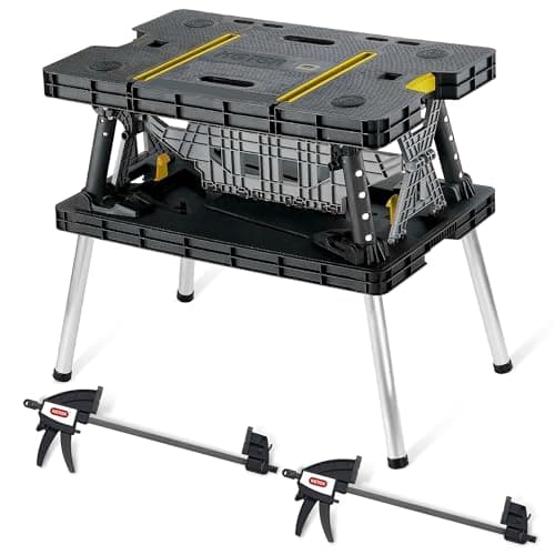 Keter Folding Work Table, Portable Workbench w/ 12" Clamps for Garage/Wood Shop