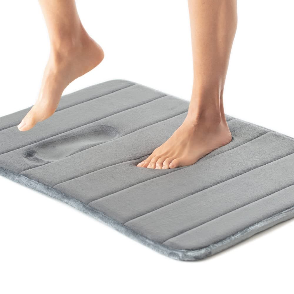 Gorilla Grip Premium Memory Foam Bath Rug, 24x17, Thick Soft Striped Bathroom Mat Rugs, Absorbent Mats, Machine Wash and Dry, Durable Backing, Luxurious Comfortable Carpets for Bathrooms, Gray