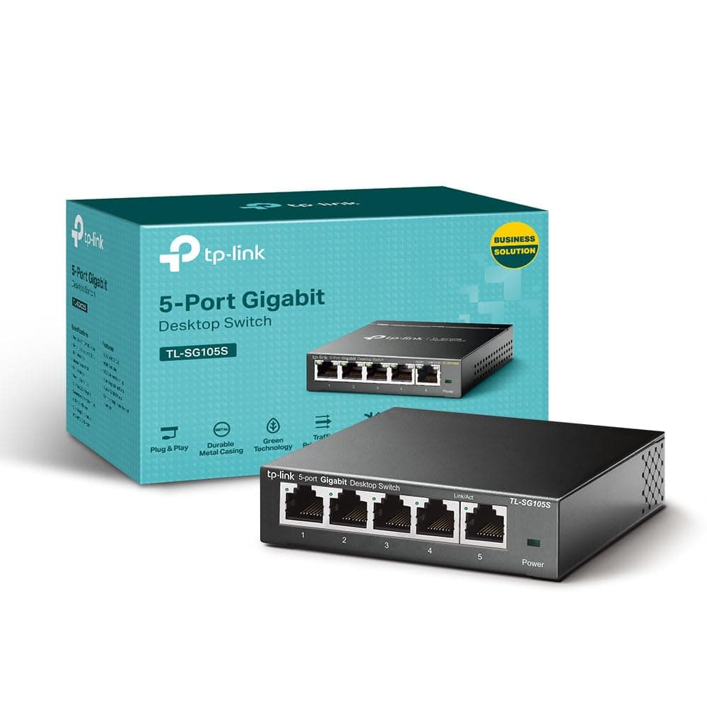 TL-SG105S 5 Port Gigabit Ethernet Network Switch, Ethernet Splitter 1 to 4, Network 4 Way Ethernet Hub, Desktop & Wall-Mounting, Sturdy Metal Case, Fanless, Plug & Play, Energy-Saving