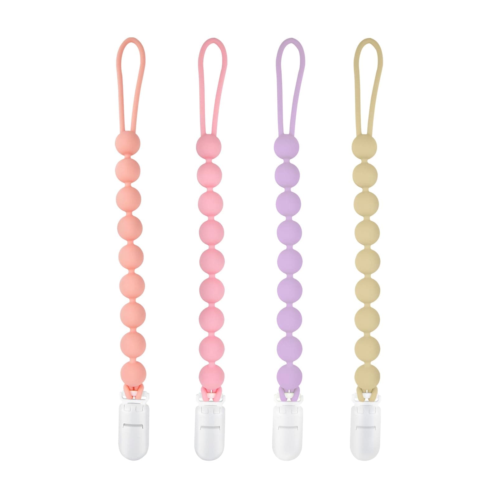 Silicone Pacifier Clip Holder, 4 Pack One Piece Soft Flexible Binky Clips Pacifier Holder Clip for Girls, Baby Girl Newborn Essentials