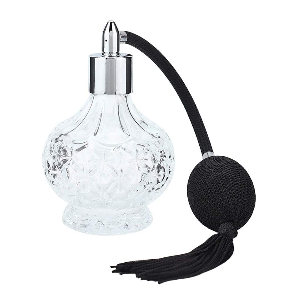 Retro Style Refillable Perfume Bottle with Unique Carved Pattern - Atomizer for Empty Glass Spray Bottles with Tassel 80ml
